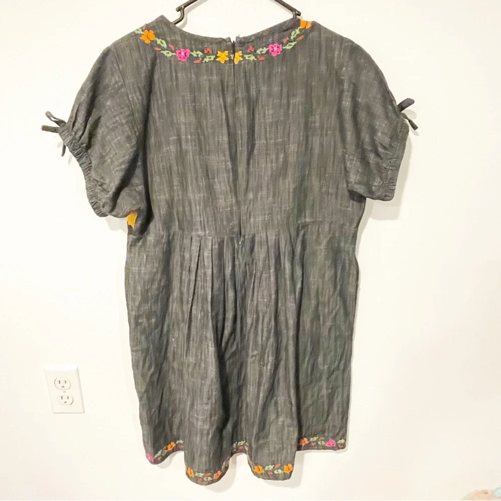 Free People Size XS Oaxaca Chambray Floral‎ Embroidered Cotton Dress